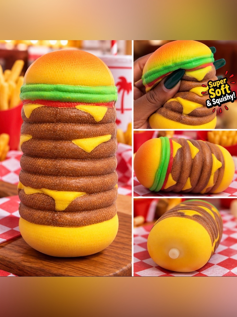 Squishy Cheeseburger Stress Toy - Yellow / Green